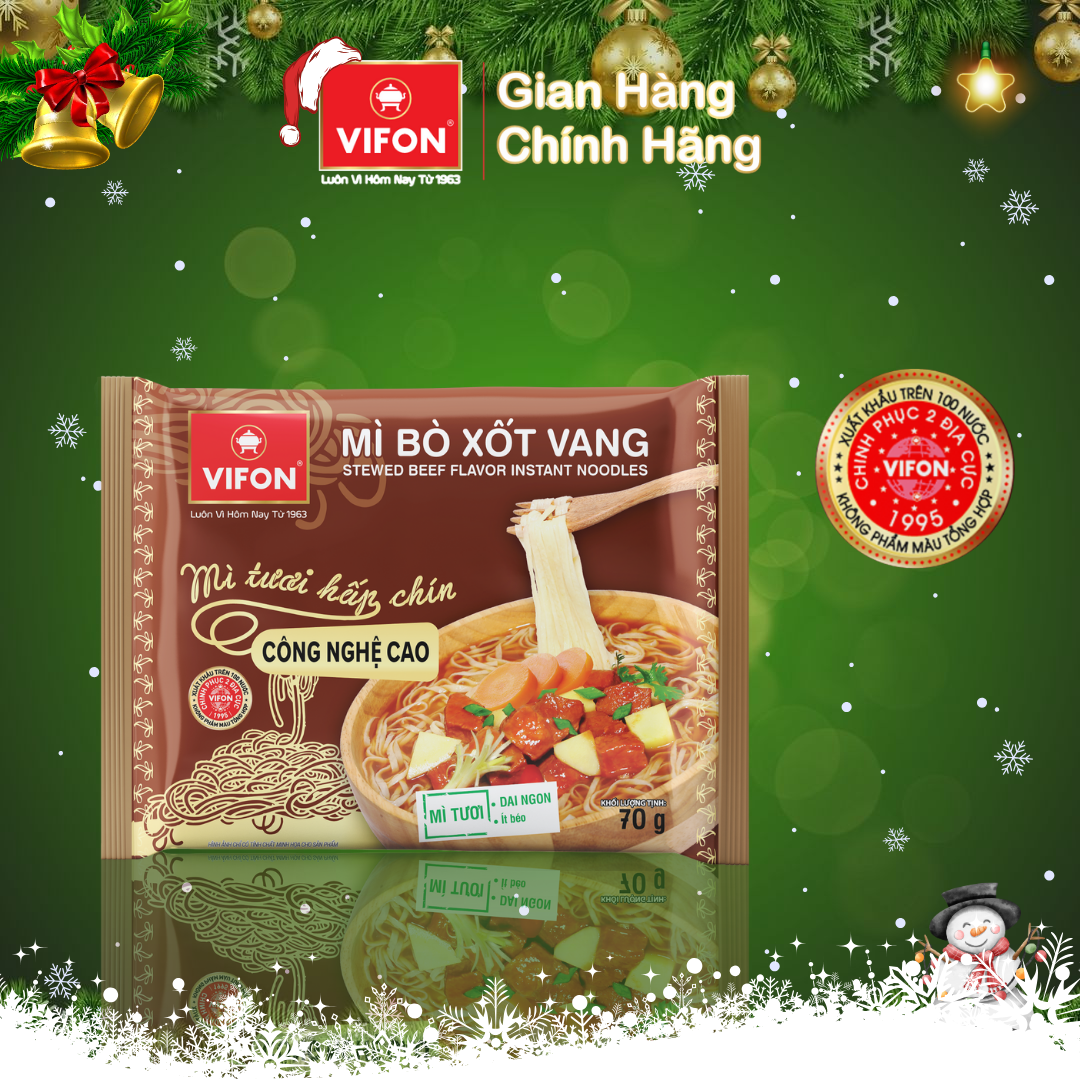 Thùng 30 gói Mì Tươi VIFON vị Bò Xốt Vang 70gr/gói