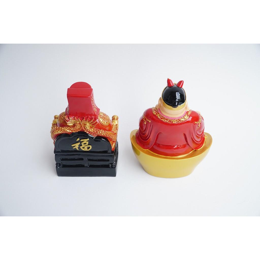 Tượng Thần Tài Thổ Địa đẹp sơn đỏ chiêu tài hút lộc - Cao 18cm - Đặc nguyên khối,nặng
