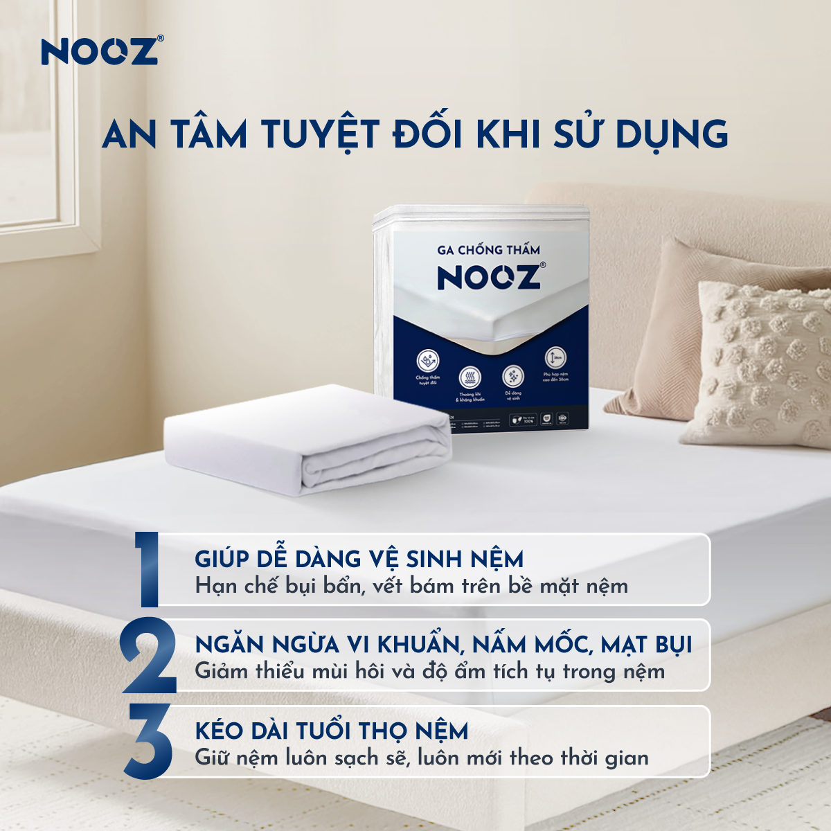 Ga Chống Thấm NOOZ Ga Bo Chun Phủ TPU Kháng Nước Giúp Tăng Tuổi Thọ Và Bảo Vệ Nệm NOOZ Home Goods