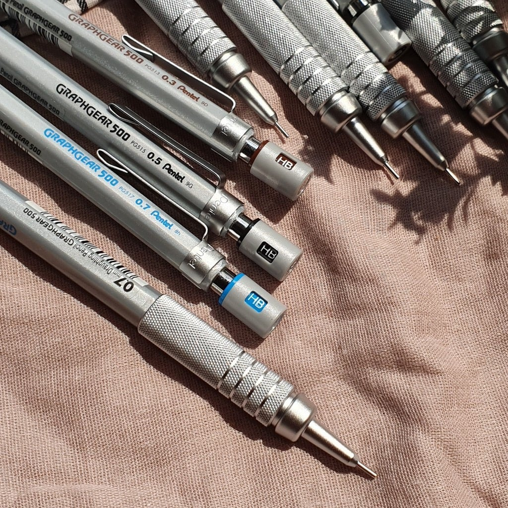 Bút Chì Kim Bấm Kỹ Thuật Pentel Graphgear 500 PG513/ 515/ 517/ 519 | Vỏ Ngoài Inox Cao Cấp Không Han Gỉ