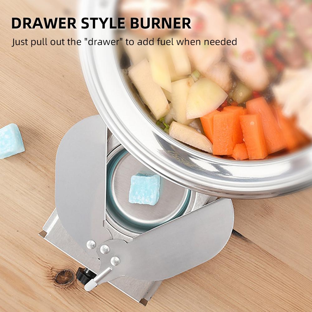 Bếp cồn bằng thép không gỉ điều chỉnh lửa được, có ngăn kéo, chống gió cho nấu ăn ngoài trời