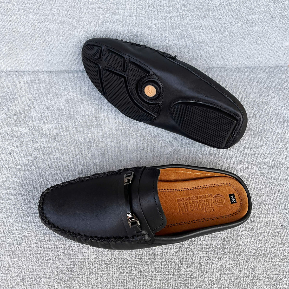 Giày sục da nam TRường Hải GS331 khóa ngang Đế âm da bò nguyên tấm 3 màu đen, nâu, vàng