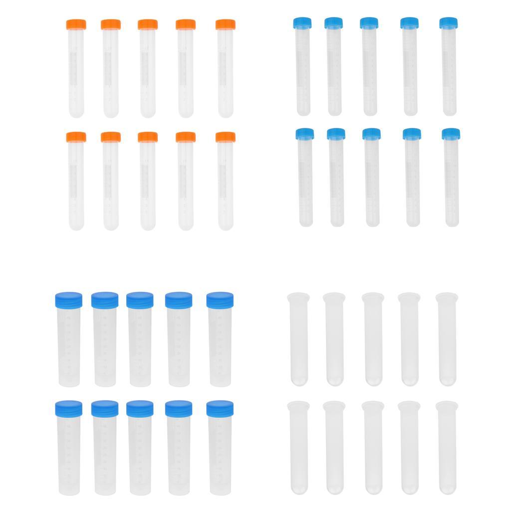 20Pcs Plastic Graduated Cylinder Centrifuge Tube Laboratory Test w/ Lid 10ml