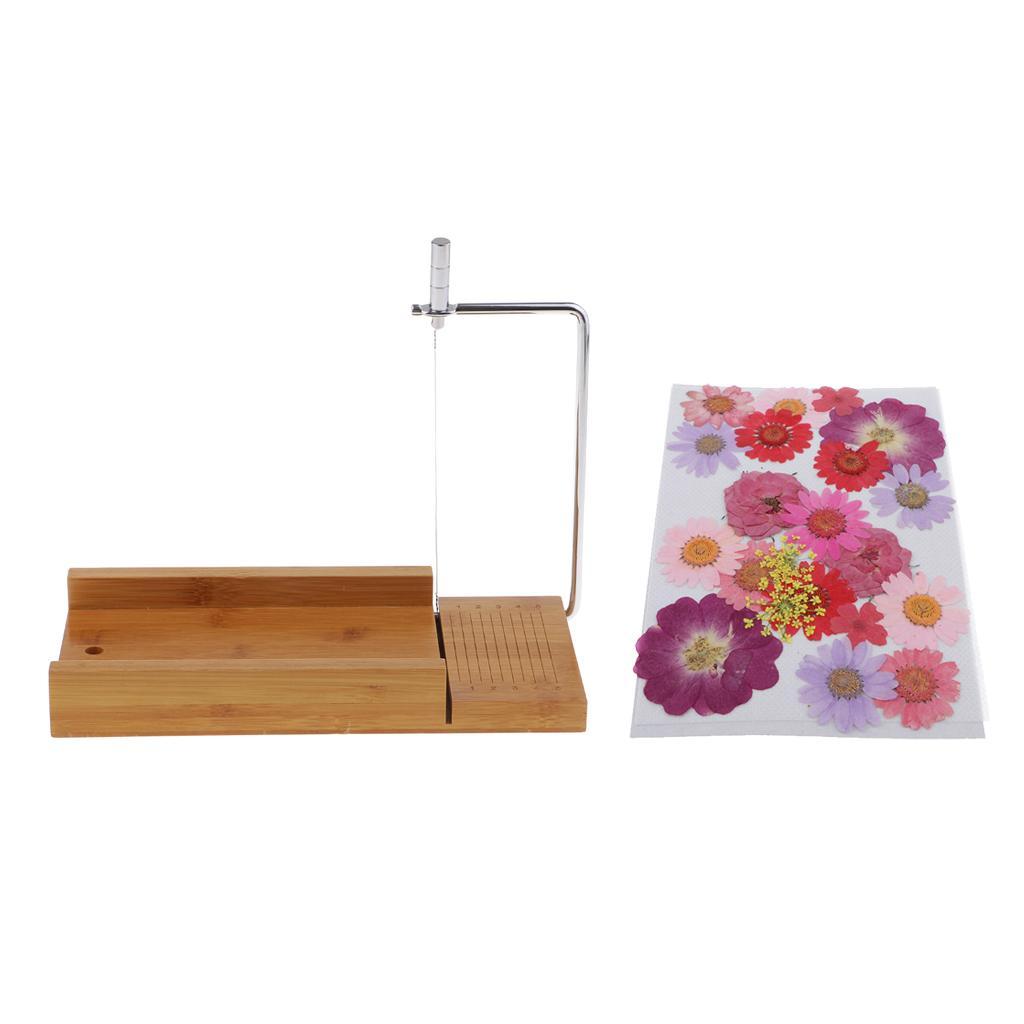 Wood-Stainless Steel Wood Soap Cutter Soap Cutter Kit Beveler Slicer with Pressed Flowers