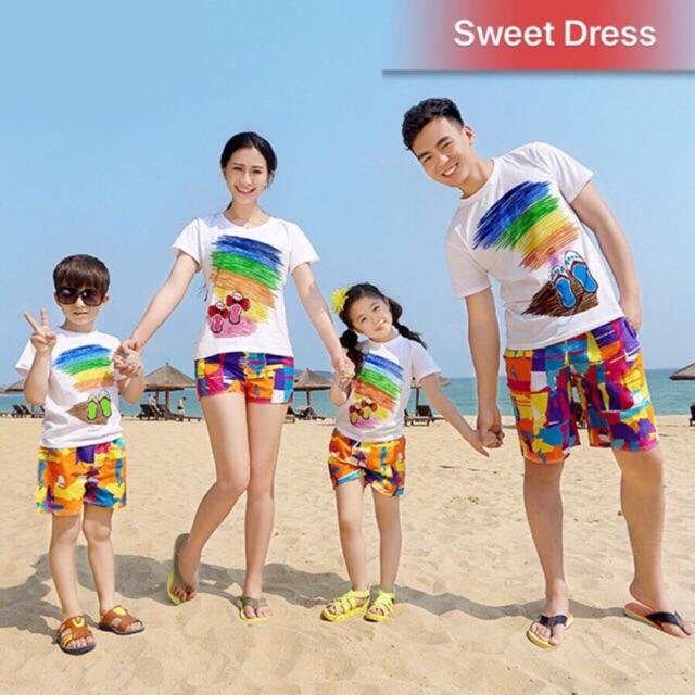 Set Quần Áo Đi Biển 4 Người Bố, Mẹ Size Bé Và 2 Trẻ Em