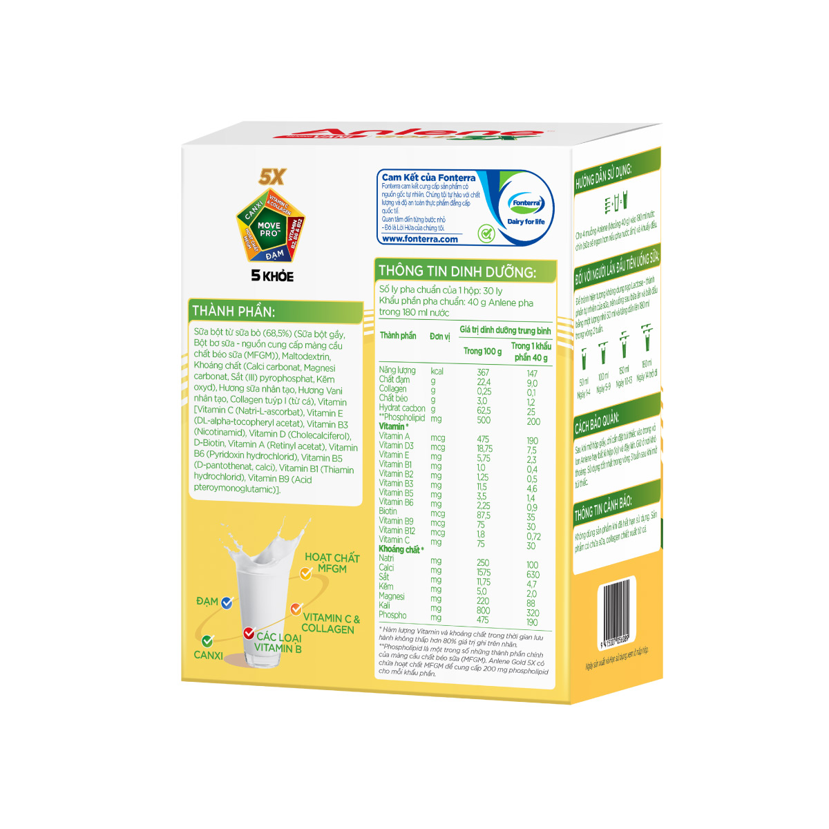 Combo 3 Sữa Bột Anlene Gold 5X Hương Vanilla (Hộp giấy 1200g) tặng nồi inox