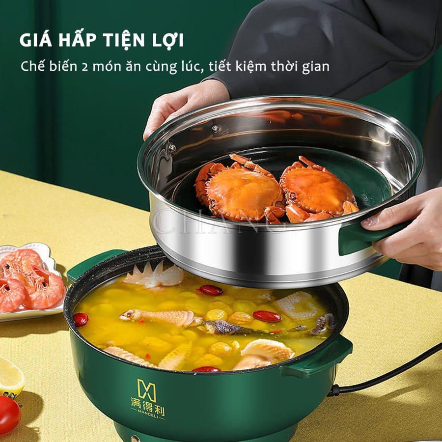 Nồi Lẩu Điện Mini 28cm Tặng Kèm Giá Hấp, Bếp Điện Đa Năng Nướng, Chiên, Xào, Nấu Canh Tiện Lợi