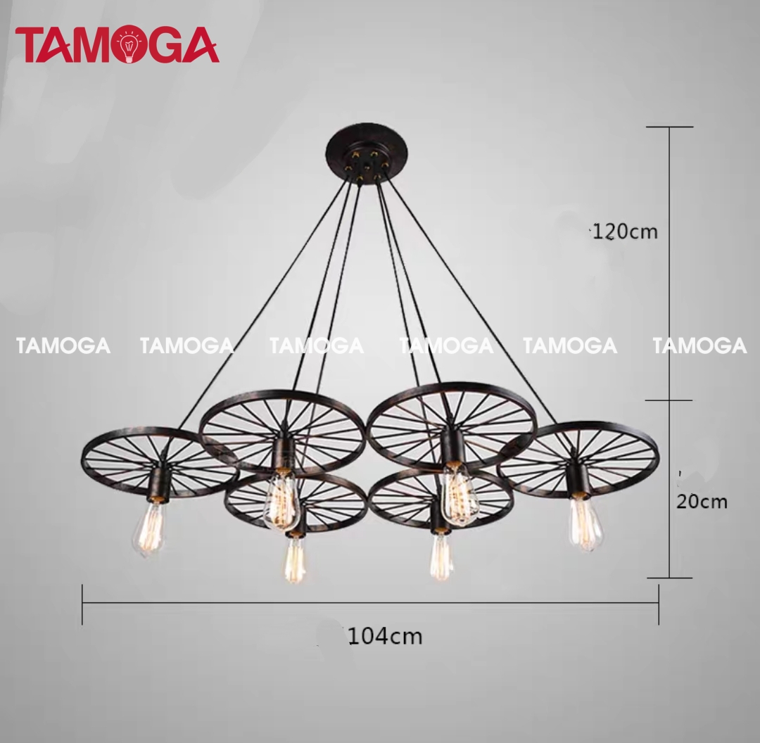Đèn thả trần bánh xe bộ 3 TAMOGA WAKIXI 7089/3 + Kèm bóng Edison