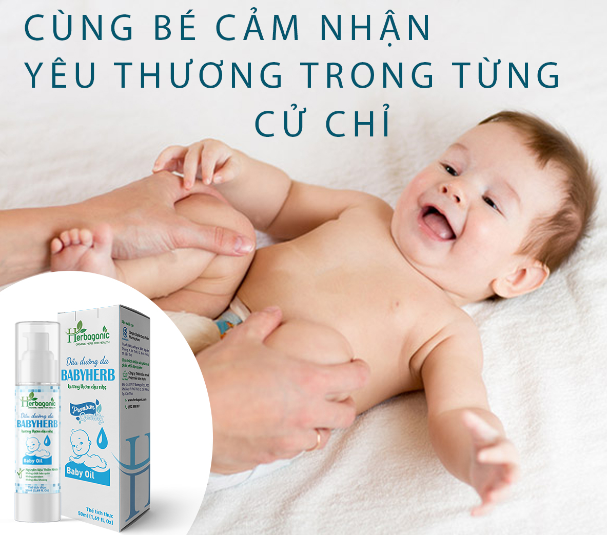 Tinh dầu dưỡng ẩm da em bé Herbaganic BabyHerb 50ml - Massage ngừa hăm tã, hương thơm dịu nhẹ, an toàn cho bé