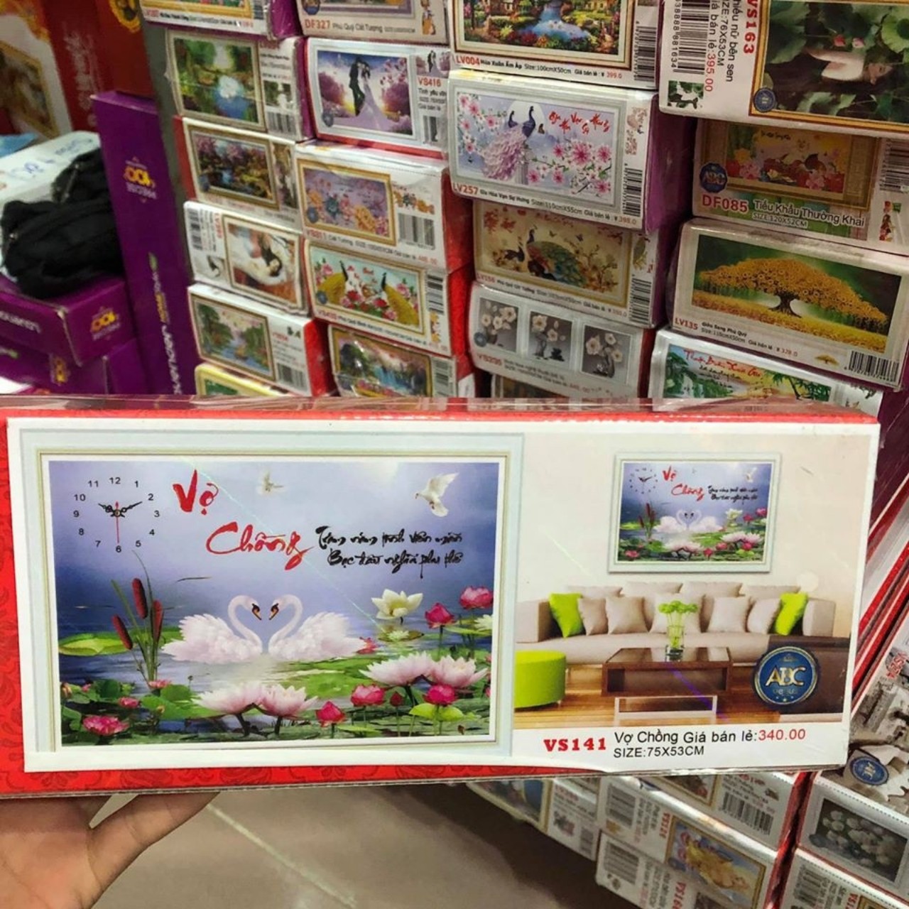 Tranh đính đá đồng hồ Vợ chồng - chưa đính