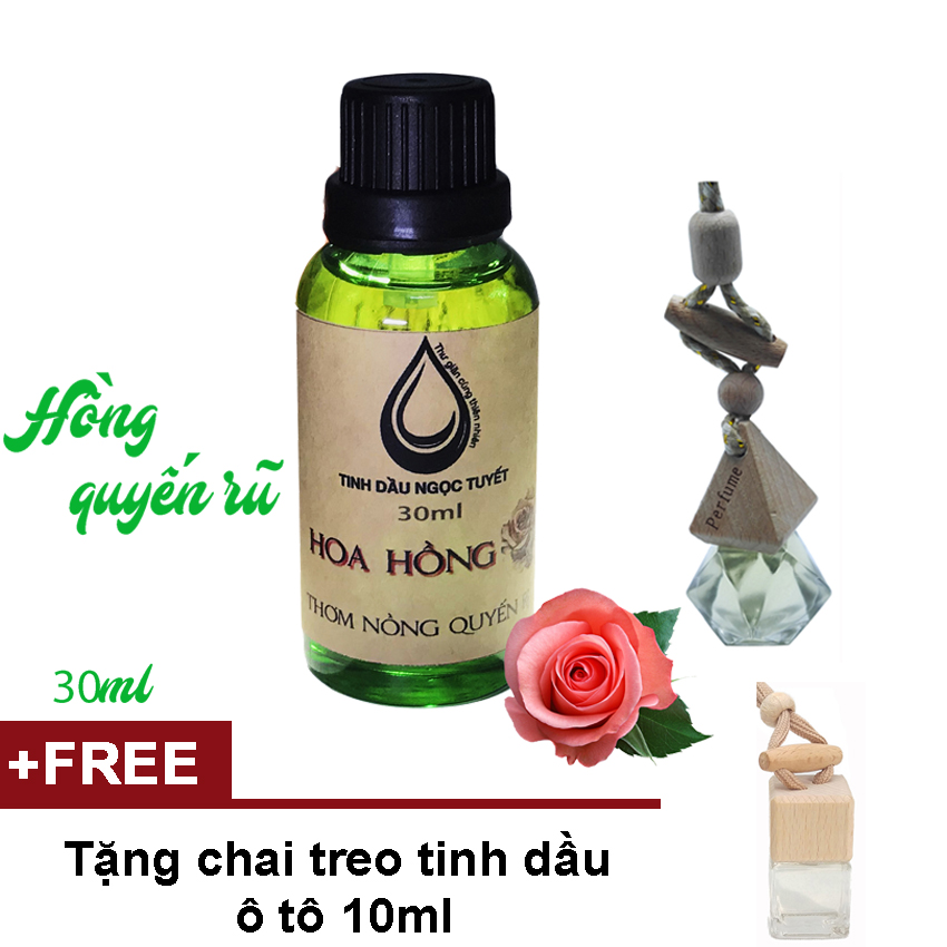 Bộ khuếch tán tinh dầu hoa hồng 30ml gắn máy lạnh, quạt, ô tô và phòng tắm