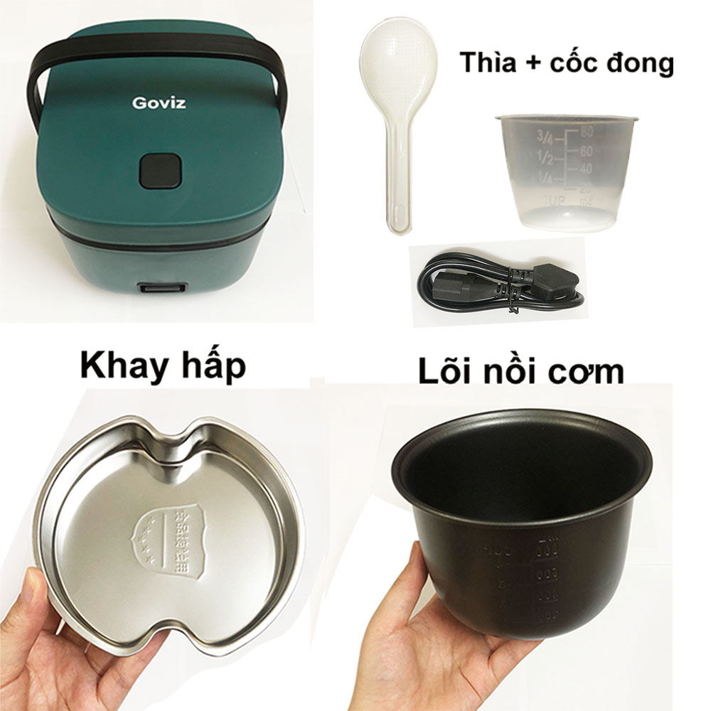 Nồi Cơm Điện Mini Đa Năng Goviz 1,2L, Nấu Cơm Ngon, Nấu Cháo, Hầm, Hấp Luộc Cho 1 Đến 2 Người - Hàng Chính Hãng