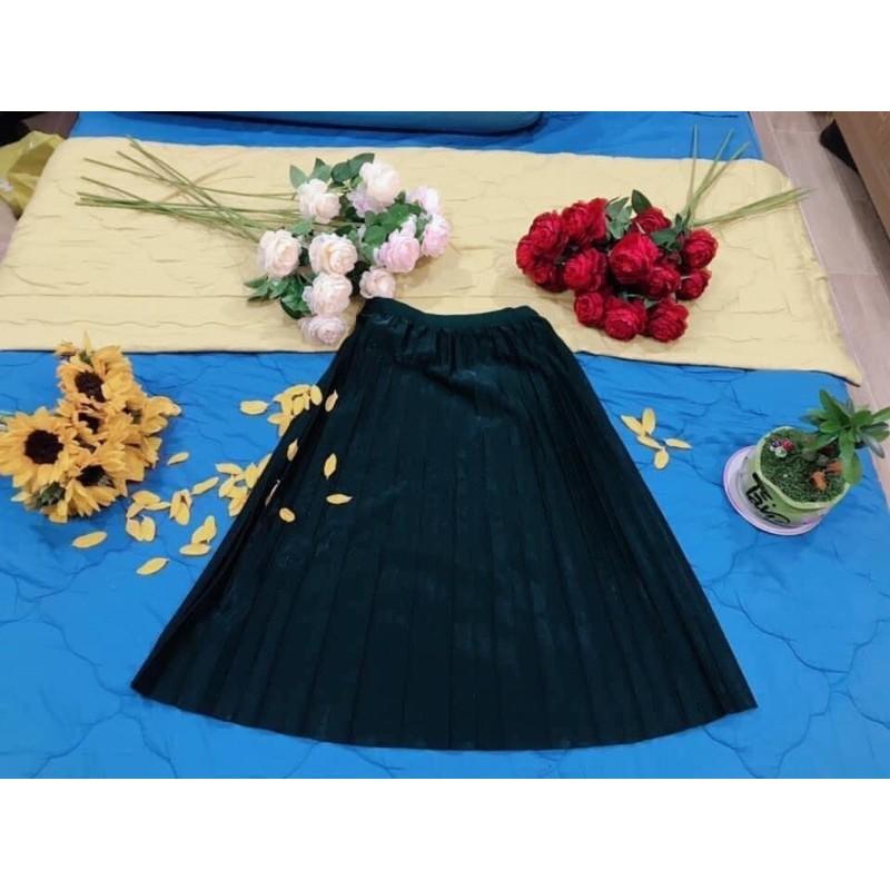 S26 Chân váy midi trơn xếp ly
