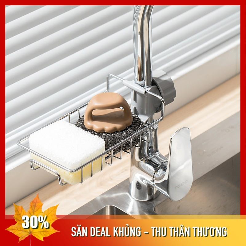 Giỏ INOX gắn vòi nước treo đồ rửa bát và xà phòng I Không cần khoan vít