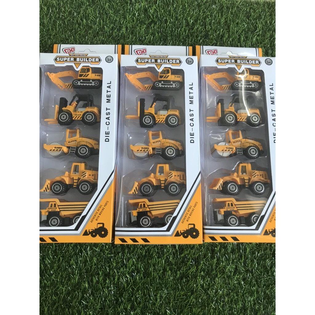 Set 5 Chiếc Xe Đồ Chơi Mini, Bộ 5 Xe Công Trình Super Builder Bằng Hợp Kim Cho Bé Trai