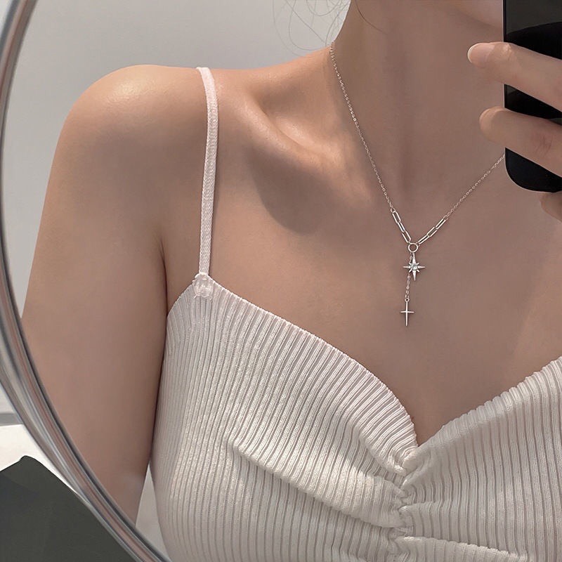 Vòng Cổ Nữ Dây Chuyền Sợi Mảnh Lolita Trắng Ngôi Sao Xinh Xắn - Dây Chuyền Mặt Đính Đá Pha Lê Phong Cách Hàn Quốc
