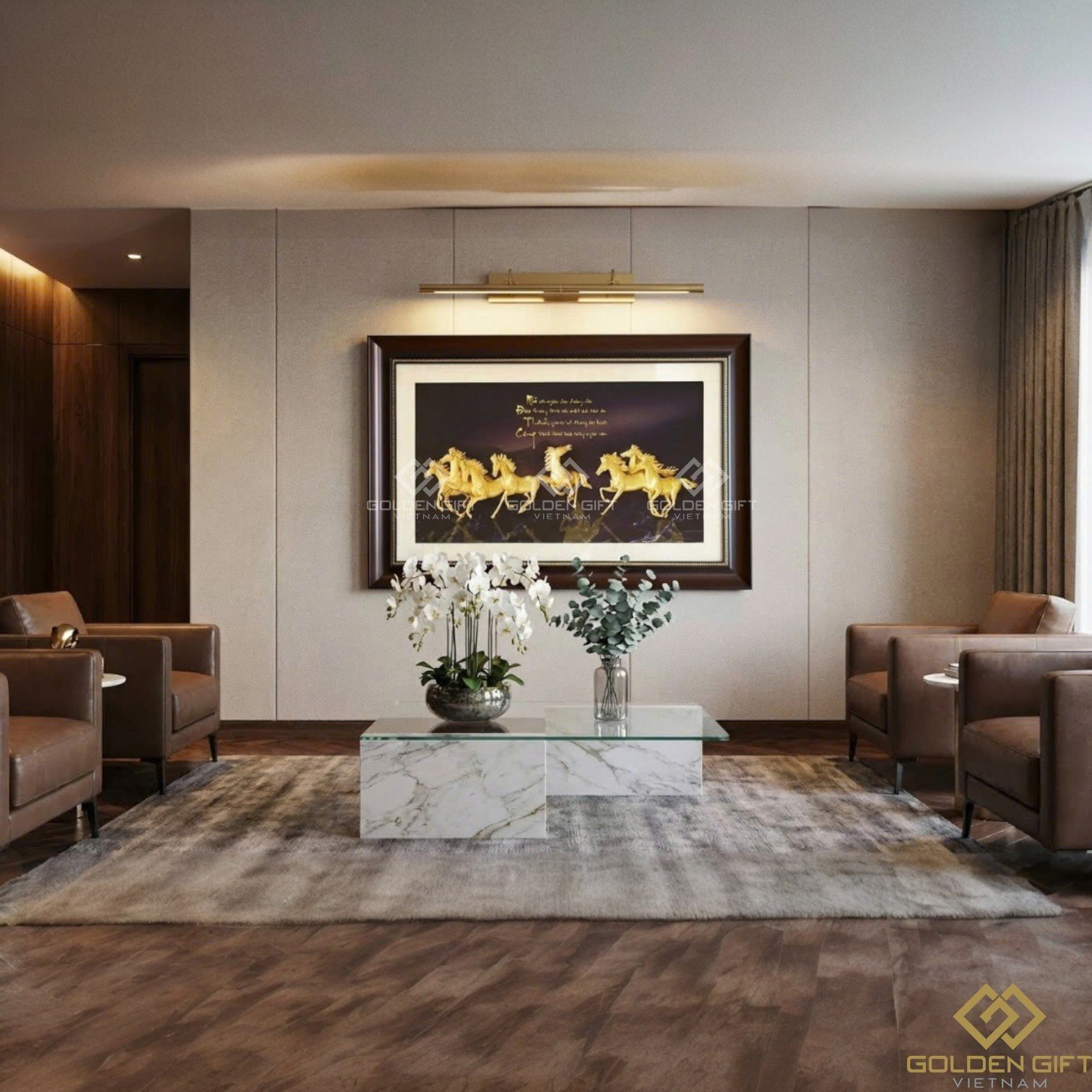 Tranh Bát Mã truy phong mạ vàng - Tranh mã đáo thành công mạ vàng độc đáo: Quà tặng sếp, tân gia, mừng lên chức