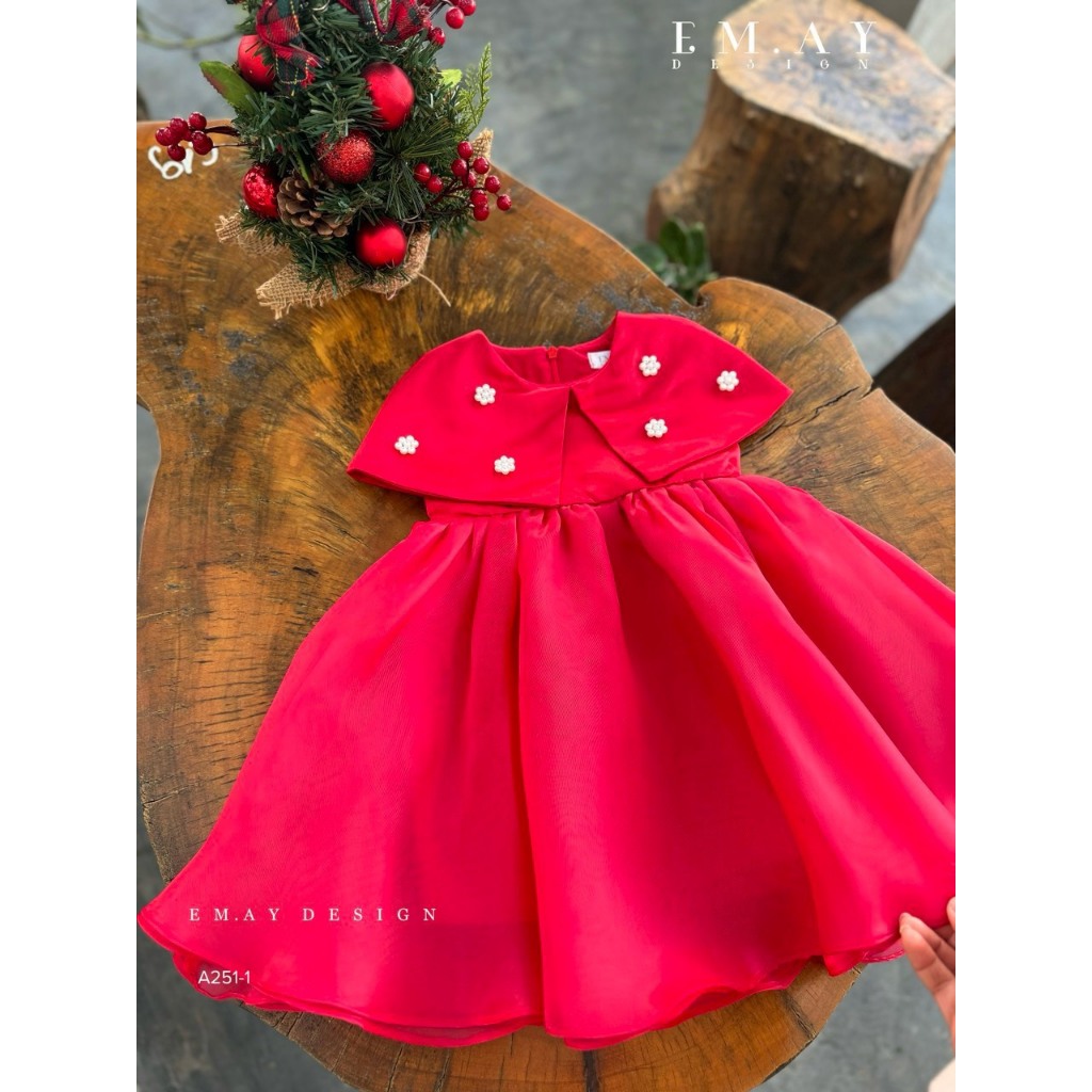 Đầm babydoll cổ lá cho bé gái đi chơi du lịch dự tiệc đẹp size 10-40kg chất vải mát mẻ