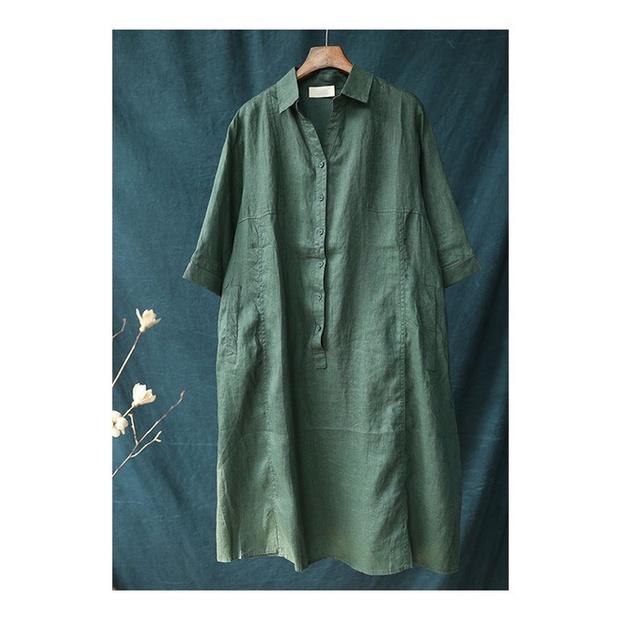 Đầm suông công sở linen cổ đức 2 túi bổ cơi, thời trang hè thu 2021