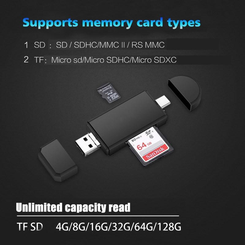 Đầu đọc thẻ nhớ tốc độ cao hai cổng USB/Micro USB/ type C 3 trong 1 tiện lợi