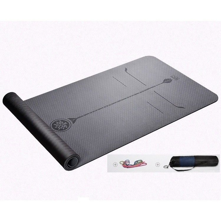 Thảm tập Yoga Định tuyến TPE 6mm chống trơn trượt - Tặng kèm túi đựng và dây buộc