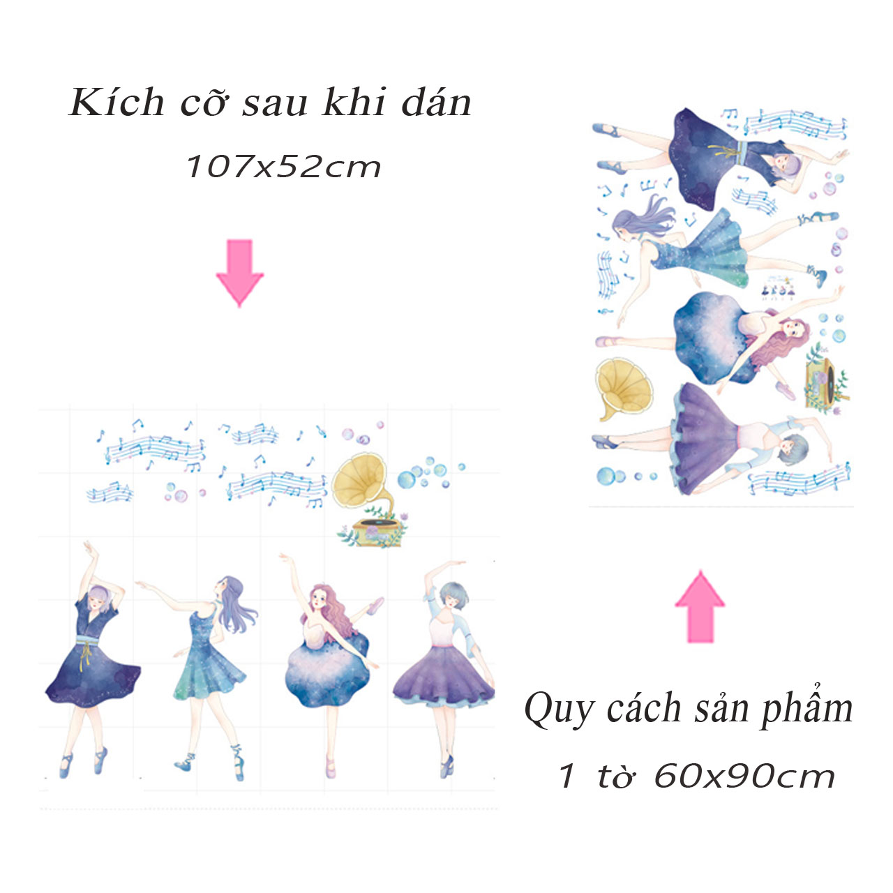 Decal dán tường trang trí phòng ngủ, lớp mầm non- Công chúa- mã sp LV115