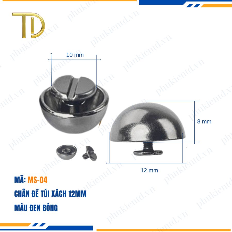 Chân đế túi xách, chân nấm túi xách 12mm cao cấp công nghệ Mạ điện Electroplating độ bền 5-8 năm