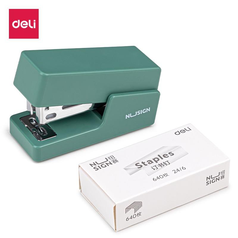 Dập ghim mini 12 trang Nusign - Kèm 1 hộp ghim Nusign loại 24/6 - Xanh dương/Xanh lá/Hồng/Trắng - NS083