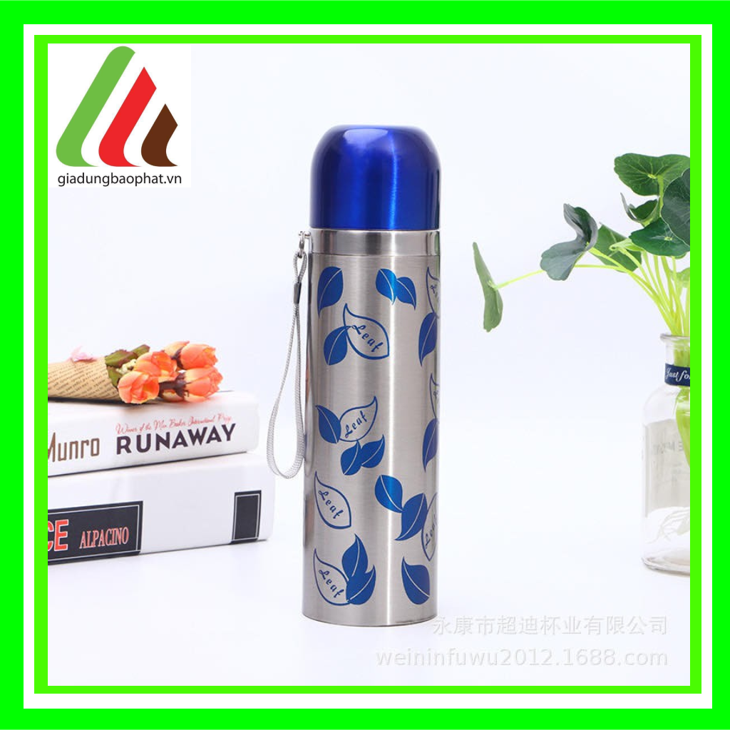 Bình giữ nhiệt 500ml inox 2 lớp chân không cách nhiệt hoa văn hình chiếc lá xinh xắn
