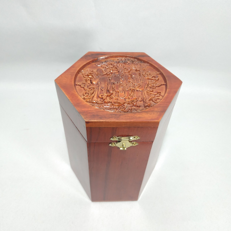 Hộp đựng chè - hộp đựng trà gỗ hương chạm 3 ông tam đa - loại to cao