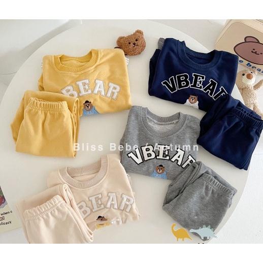 Bộ thu đông bé trai, set bộ nỉ da cá dày dặn bảng màu Hàn quốc họa tiết gấu VBEAR thêu may kỹ cho bé 10-20kg NB711