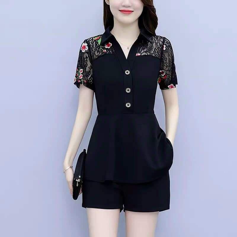 HÀNG NHẬP - SÉT BỘ SHORT THUN VAI REN LƯỚI HOA