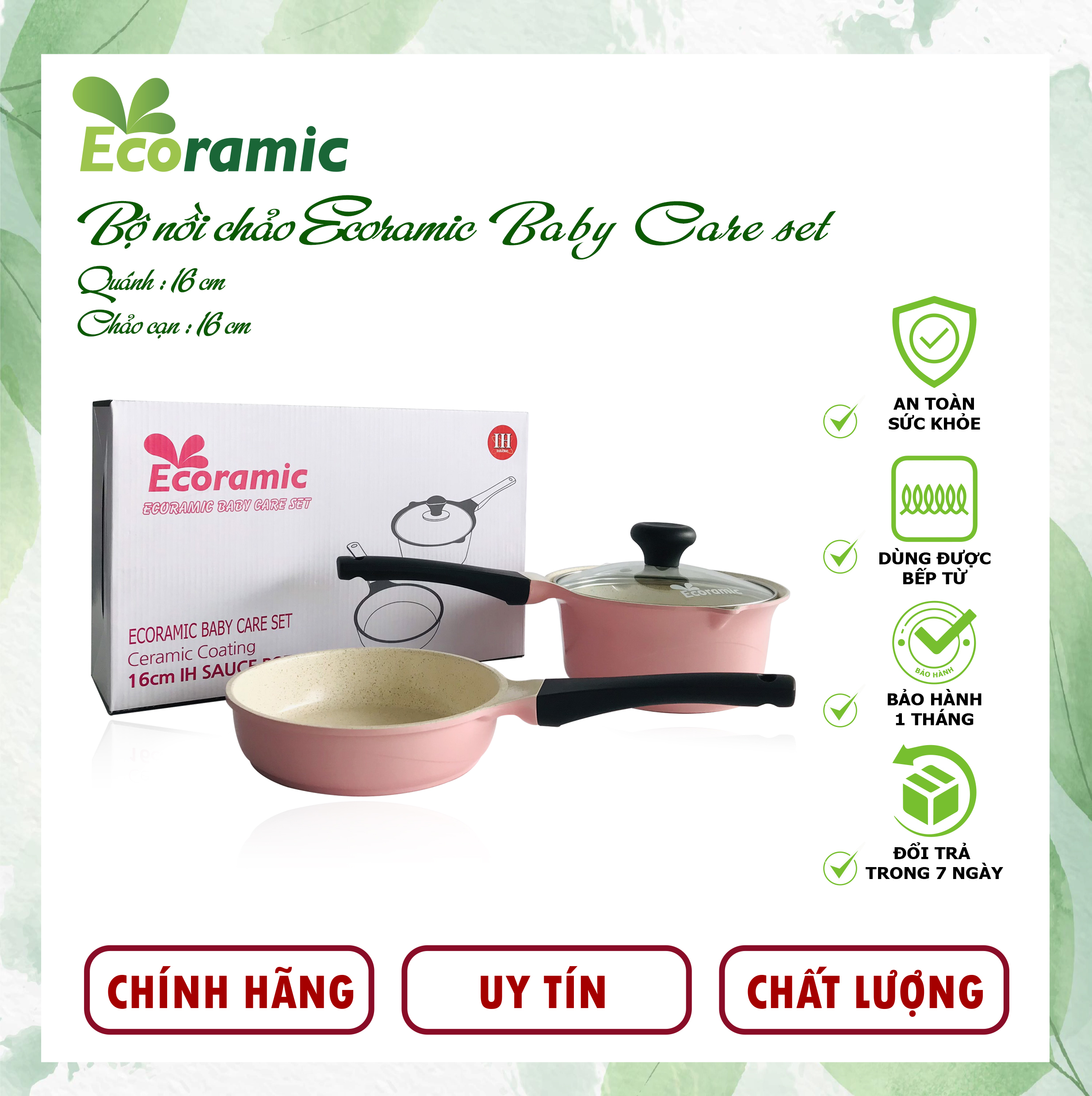 Bộ Nồi Chảo Đáy Từ Baby Care Ecoramic Chính Hãng Cao Cấp, Chống Dính, Siêu Bền , Bảo hành sản phẩm 2 tháng