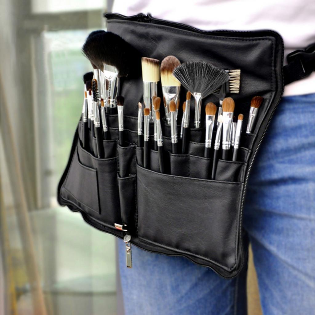 PU Leather Pencil Stationery Artist Case Makeup Cosmetic Brush Bag Belt Holder