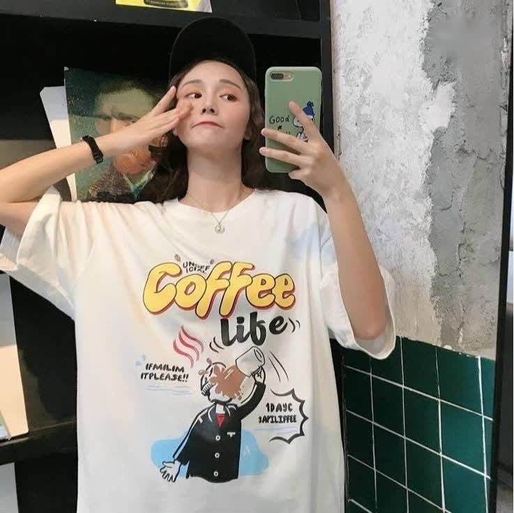 Áo Thun Nam Nữ in hình và chữ coffe, Áo Thun cặp đôi Tay Lỡ Coffee Like Form Rộng Họa Tiết Hoạt Hình