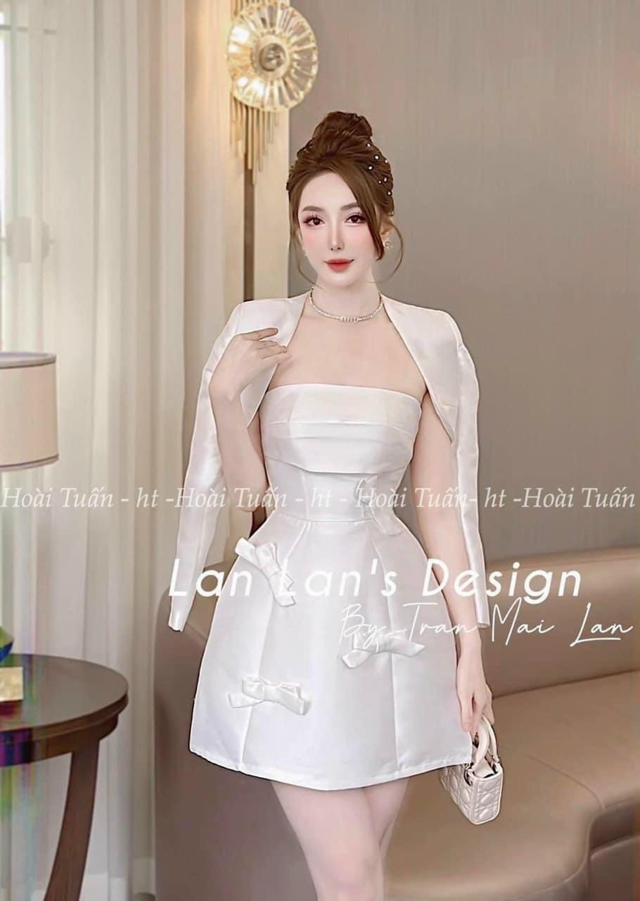 ĐẦM CÚP NGỰC KÈM ÁO KHOÁC KHỈ MÀU Y HÌNH