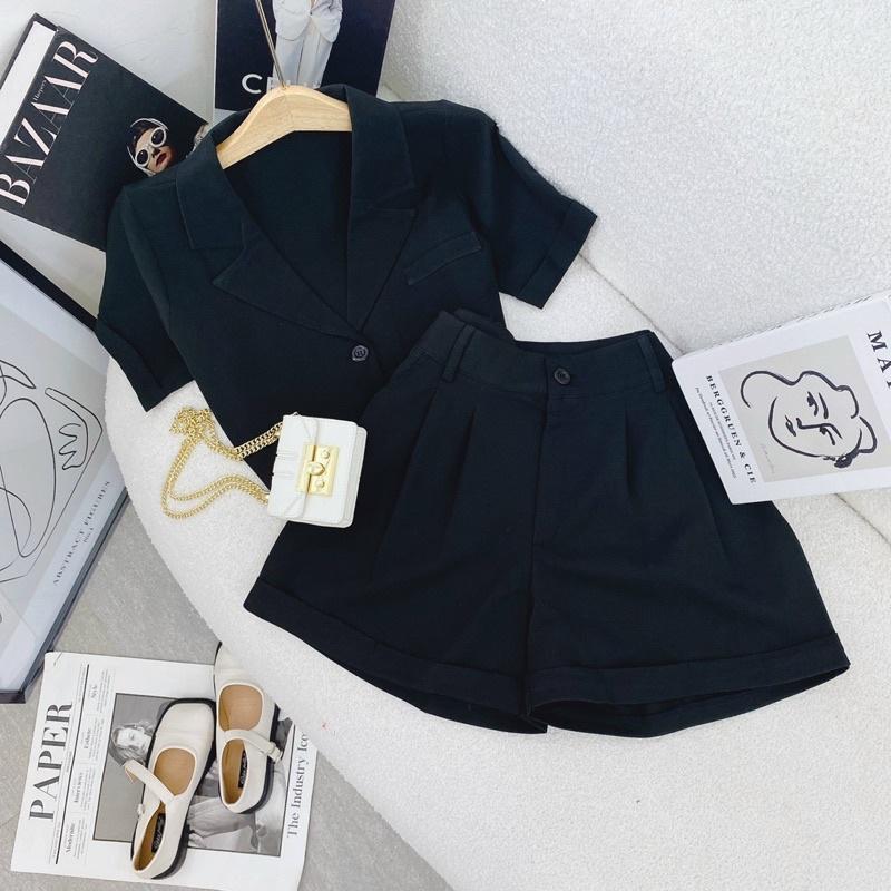 SET ÁO VEST CROPTOP TAY NGẮN + QUẦN SHORT
