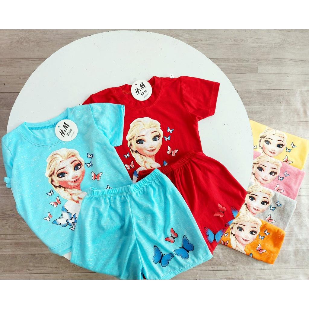 Bộ Quần Áo Trẻ Em Cộc Tay In Hình công chúa Dễ Thương Vải thun Cho Bé Gái Từ 10-20kg