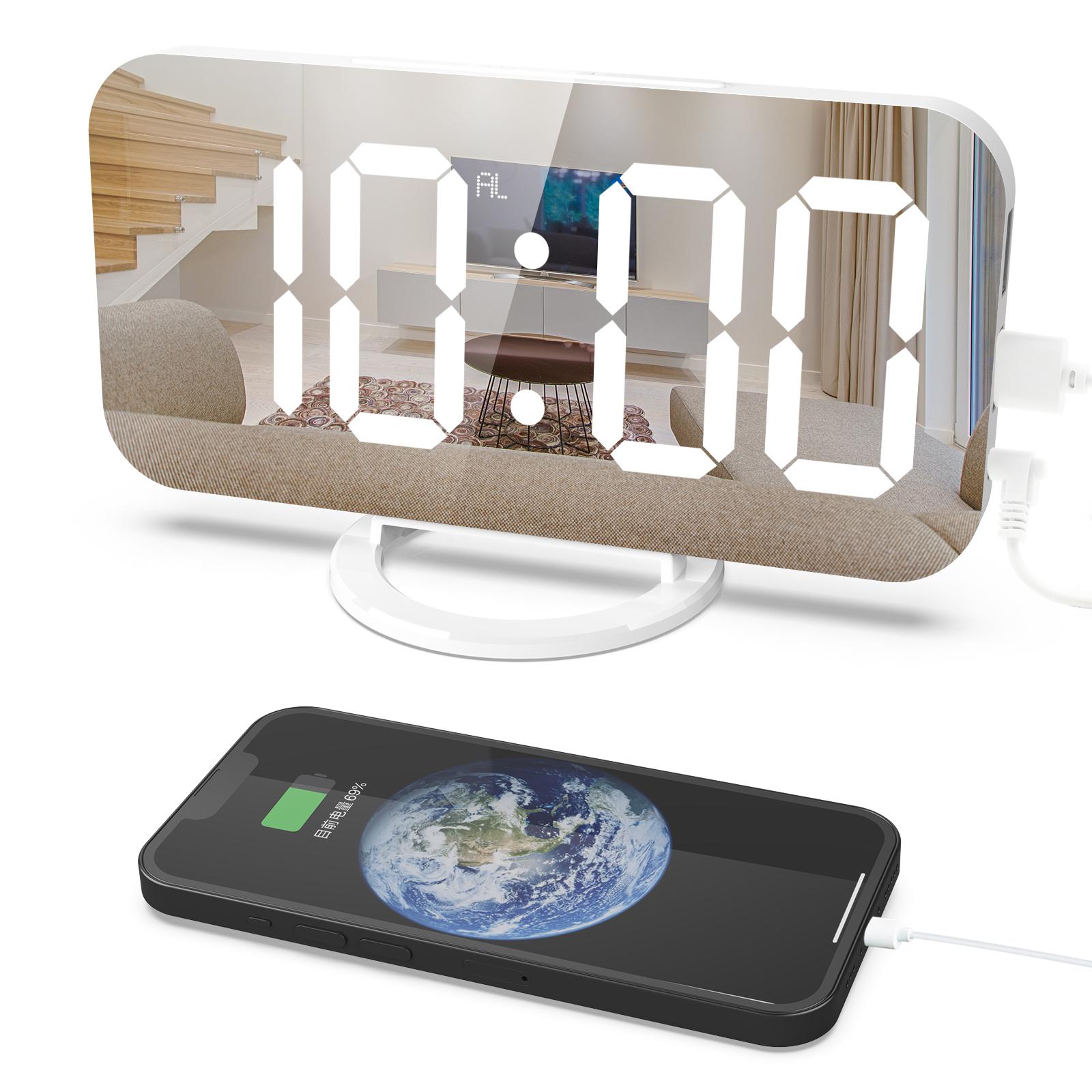 Đồng hồ LED báo thức kỹ thuật số USB có gương