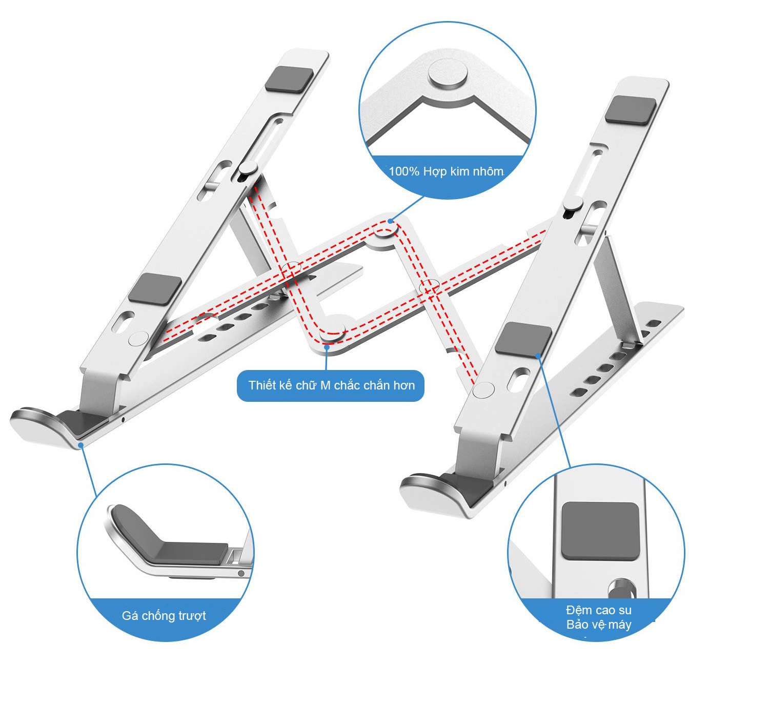 Giá Đỡ Laptop Hợp Kim Nhôm Cao Cấp Có Thể Gấp Gọn, Giúp Tản Nhiệt Laptop, Macbook, Máy Tính Xách Tay. 07 Vị Trí Điều Chỉnh Góc Độ