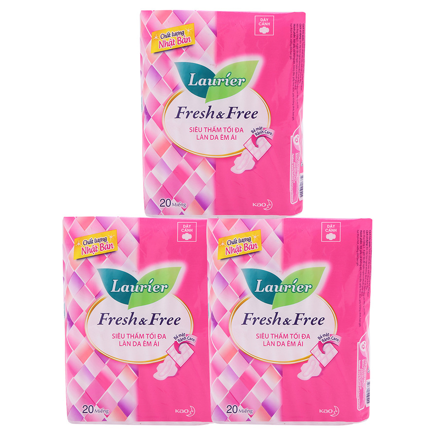 Combo 3 Băng Vệ Sinh Laurier Fresh &amp; Free Dày Cánh - 20 Miếng