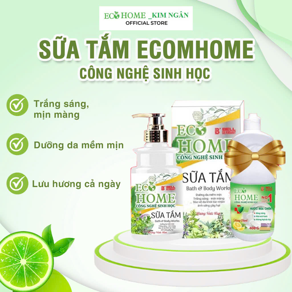 Sữa Tắm Nước Hoa Công Nghệ Sinh Học ECOHOME Kim Ngân Store Giúp Loại Bỏ Bụi Bẩn Trên Da, Không Gây Khô Da, Dưỡng Ẩm Da, Tặng rửa chén 400G