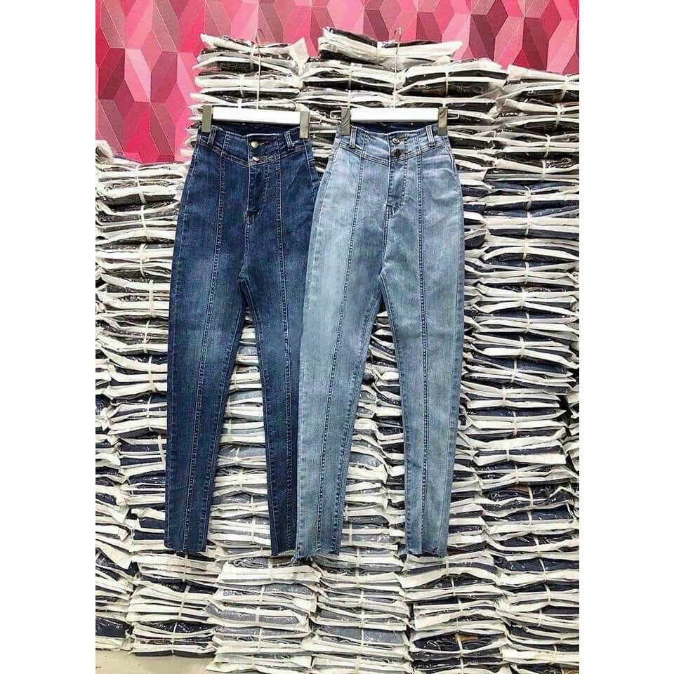 Quần jeans nữ form dài có sọc