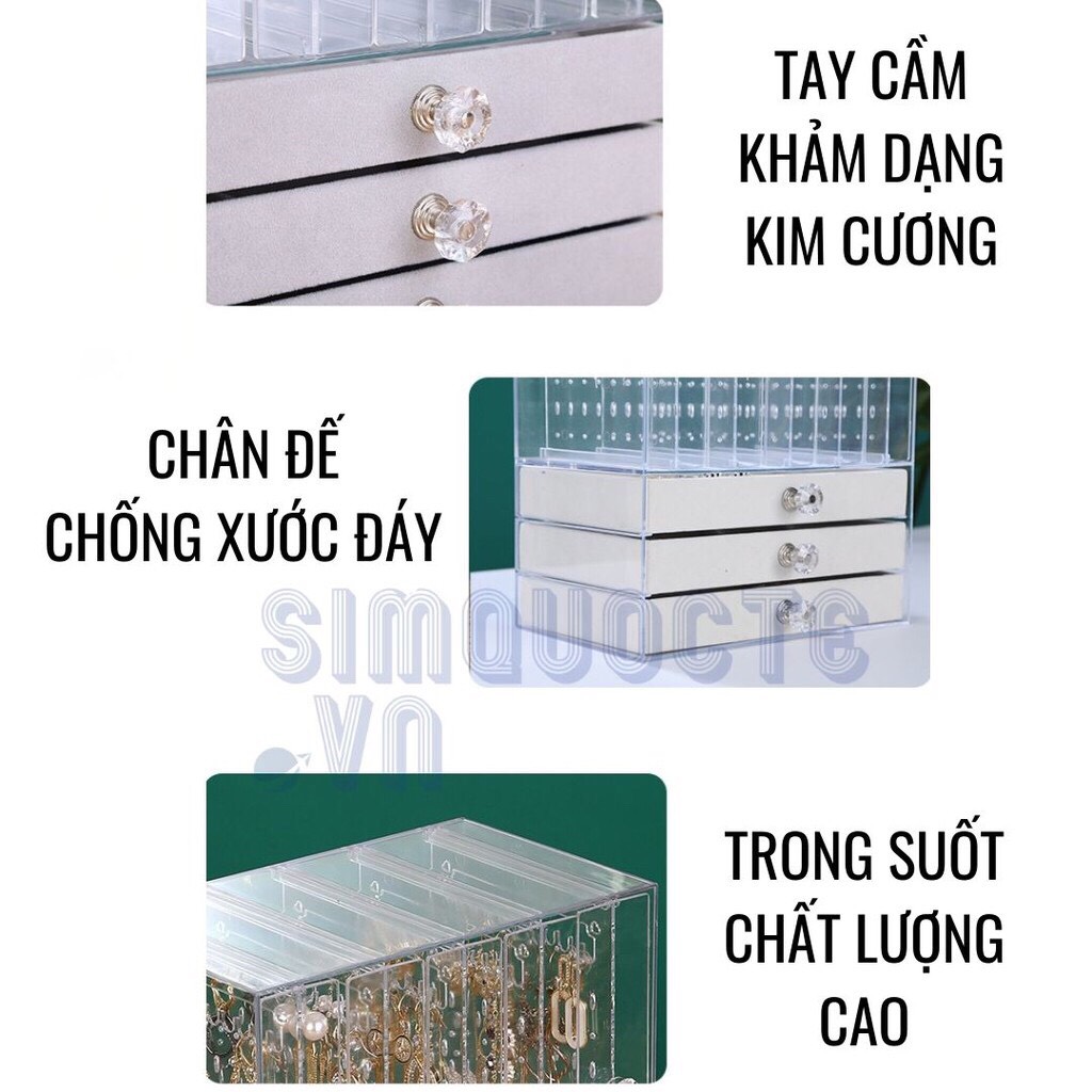 Hộp đựng trang sức treo dây chuyền bông tai, hộp đựng nhẫn đồng hồ nhiều ngăn chống bụi cao cấp