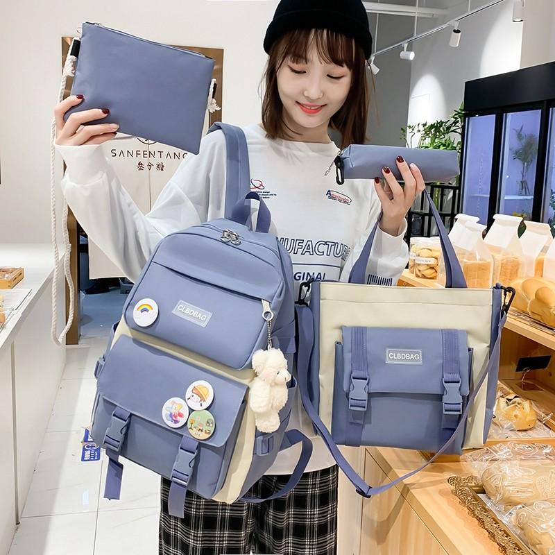 4 Bộ Bông Tai Kẹp Nữ Ba Lô Laptop Vải Bố Trường Túi Cho Bé Gái Đáng Sinh Viên Đại Học Trẻ Em Túi Sách Có Túi 2021