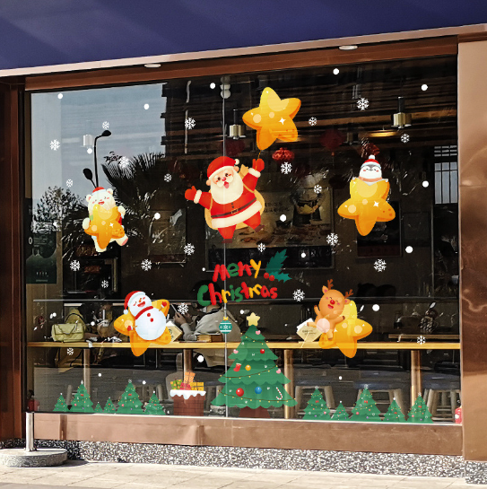 Decal trang trí Noel hít tĩnh điện - Ông già Noel và những ngôi sao sáng