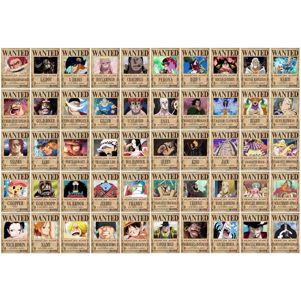 Combo 50 tấm truy nã Onepiece wanted poster loại mỏng