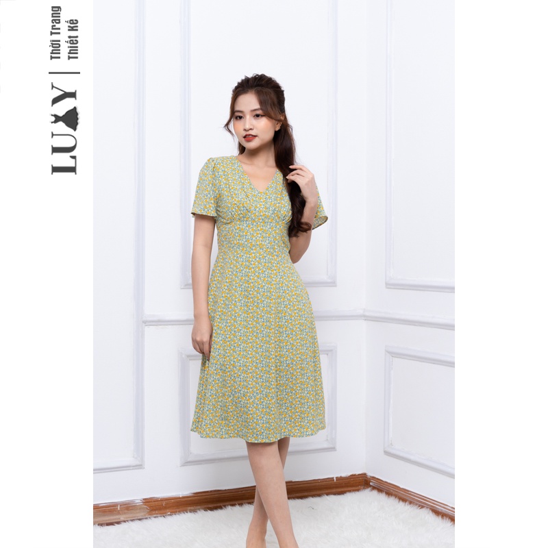 Váy hoa nhí vintage LUXY V30312 cổ tym, triết eo nữ tính đủ size từ 40kg đến 65kg