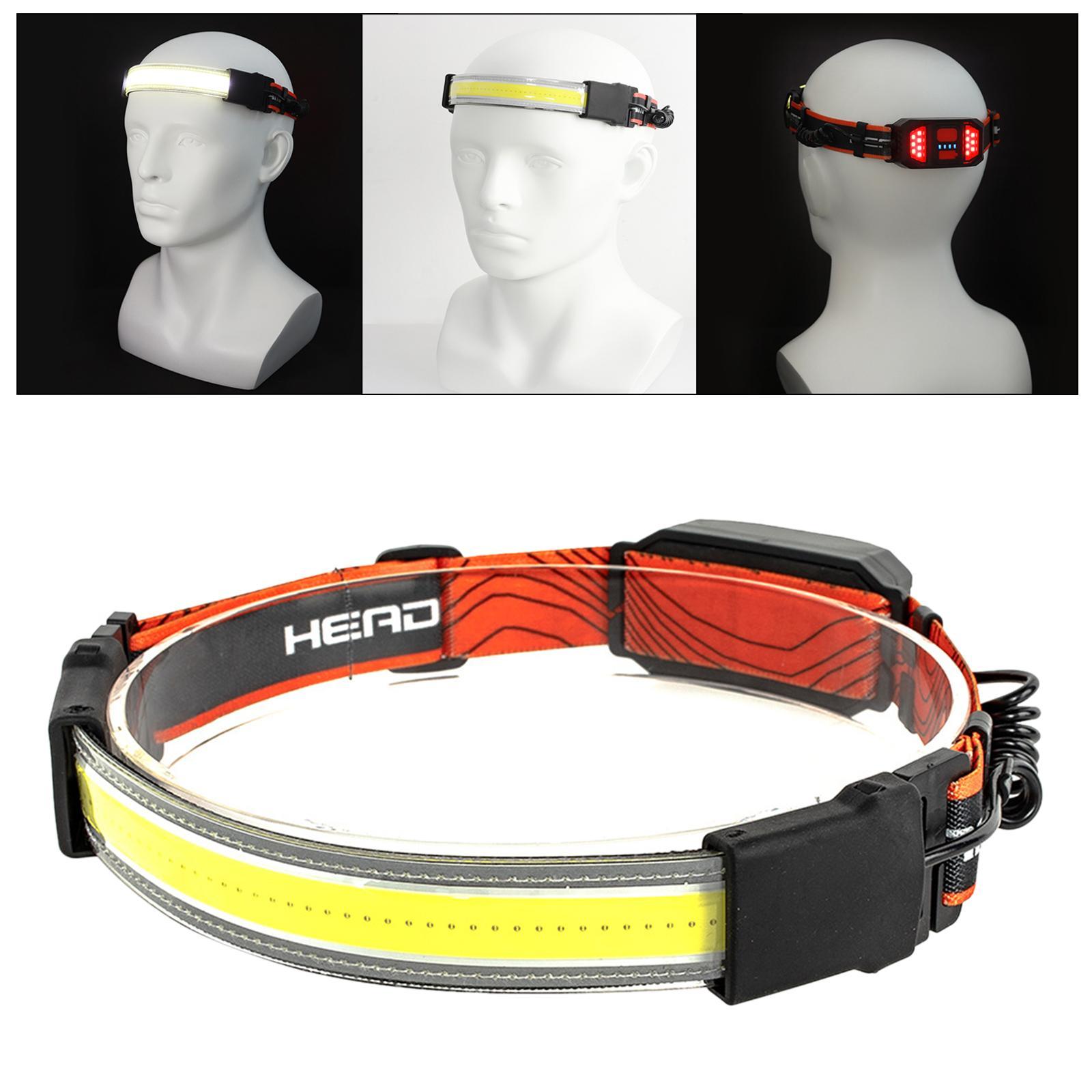 2x Bright USB COB+LED Elastic Head Band Headlamp Torch Floodlight Rechargeable