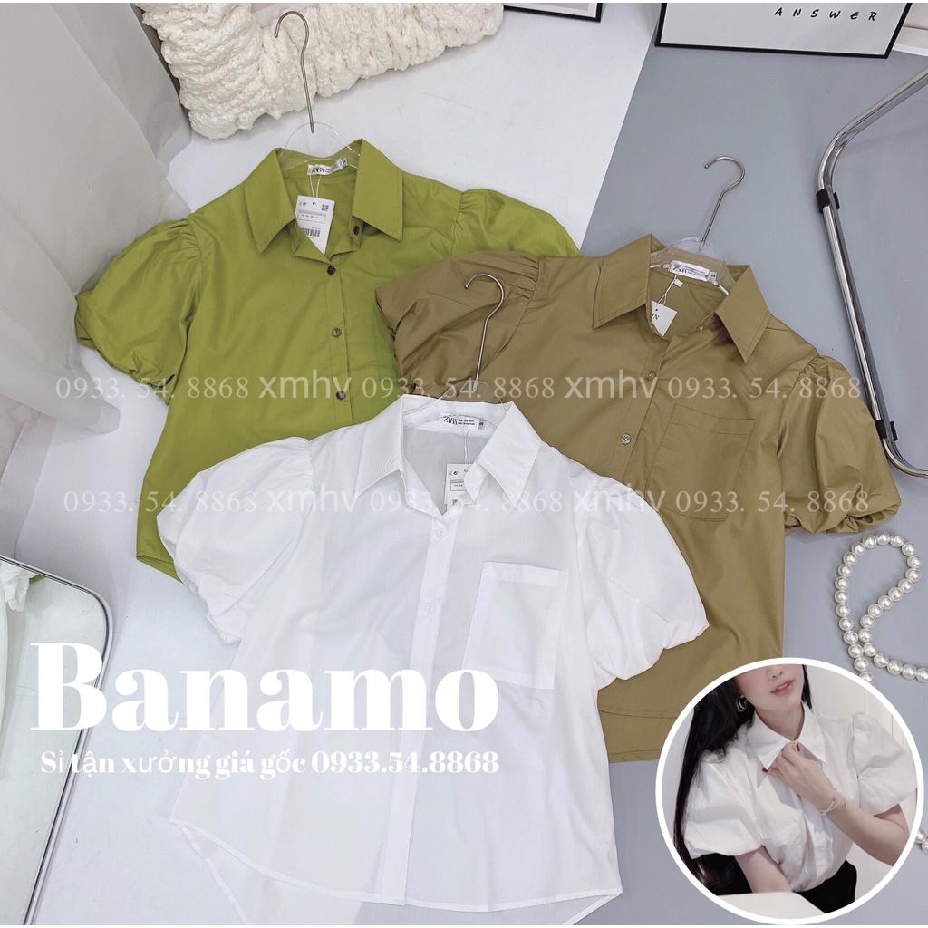 Áo sơ mi nữ cộc tay thời trang Banamo Fashion chất thô mềm siêu đẹp áo sơ mi cộc tay bồng 3920